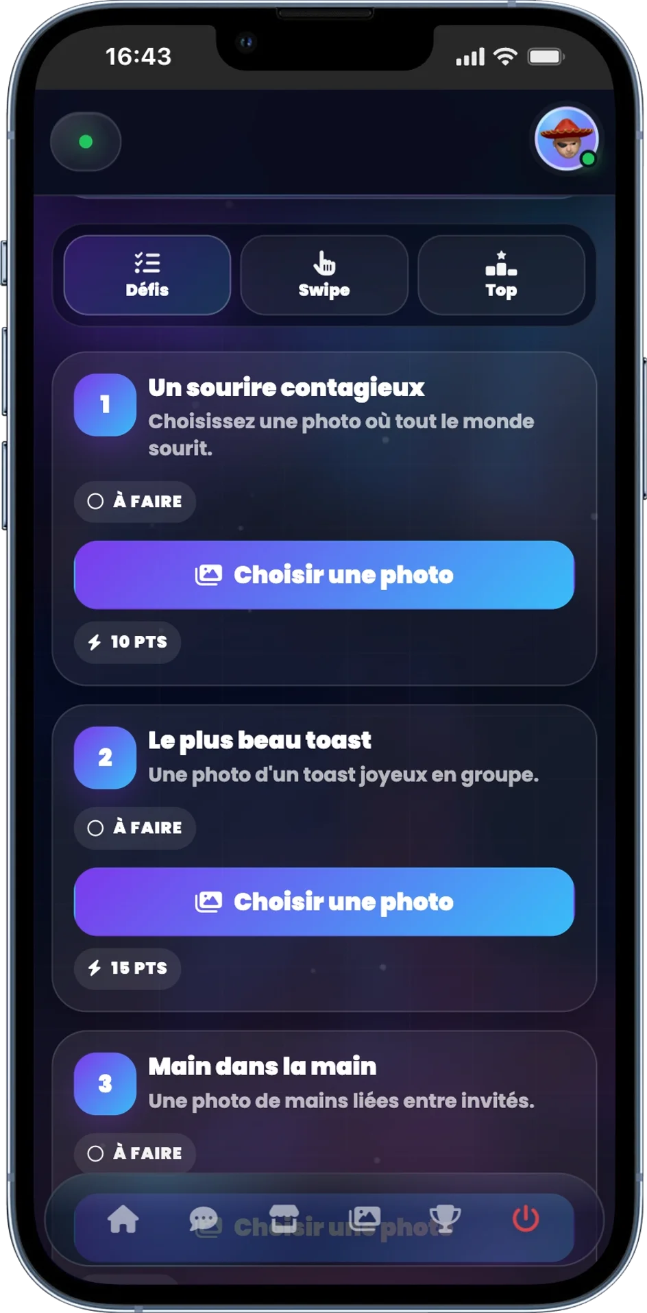 Liste des defis photo sur mobile PhotoSharing