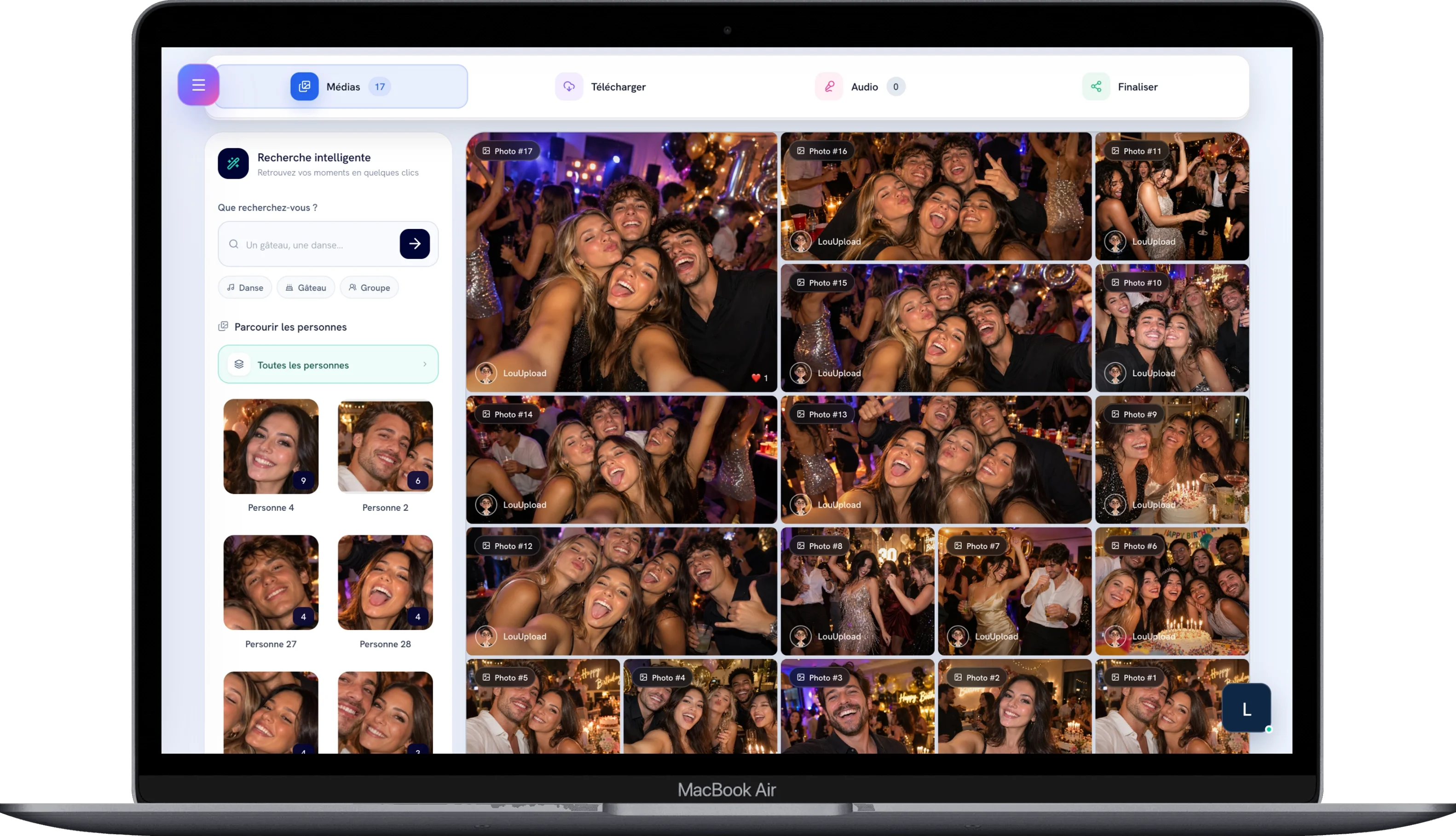 Galerie de photos PhotoSharing ouverte sur un ordinateur