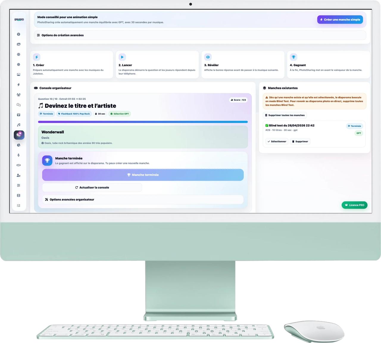 Interface organisateur de l’application Blind Test interactive PhotoSharing