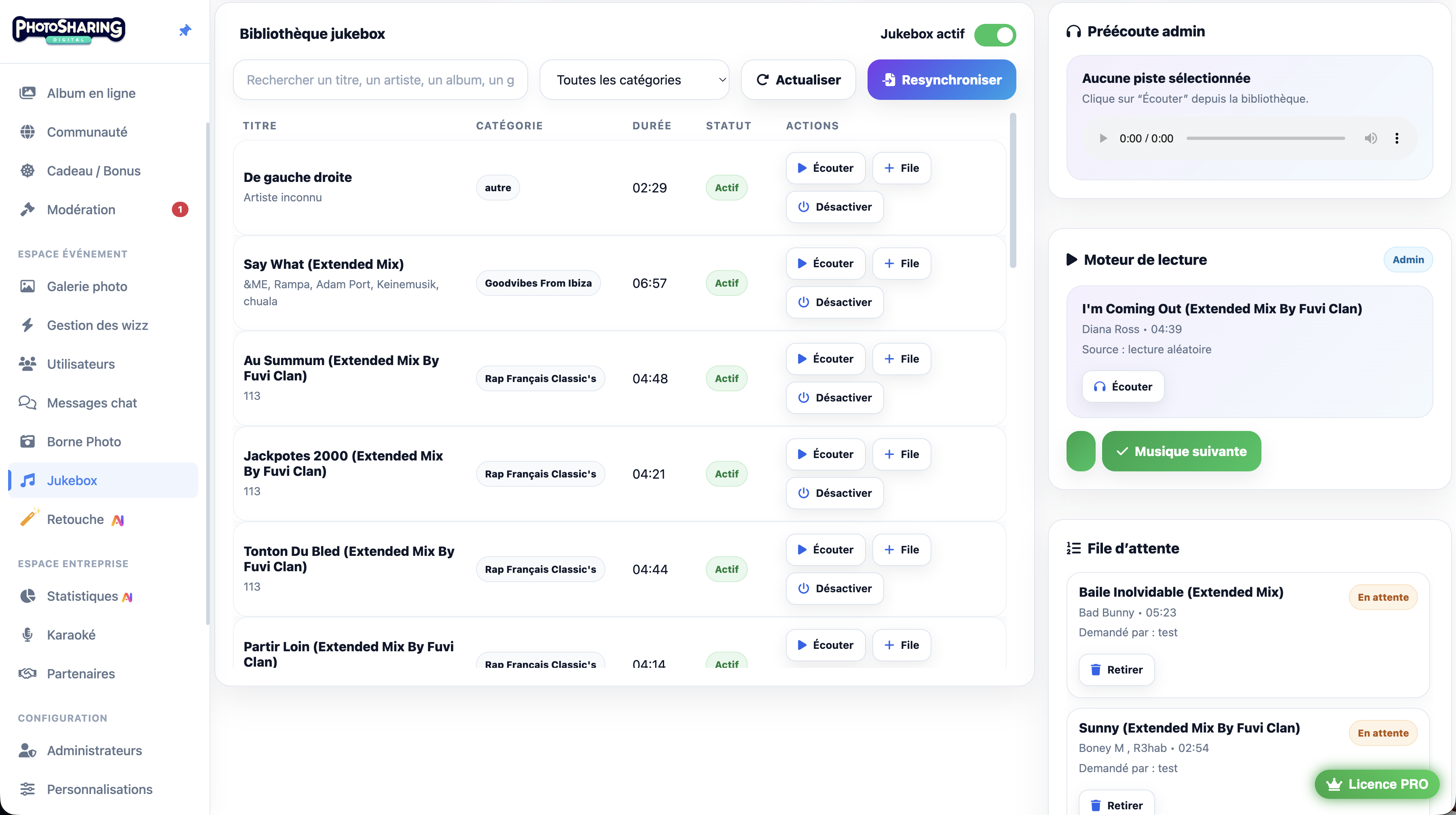 menu jukebox photosharing