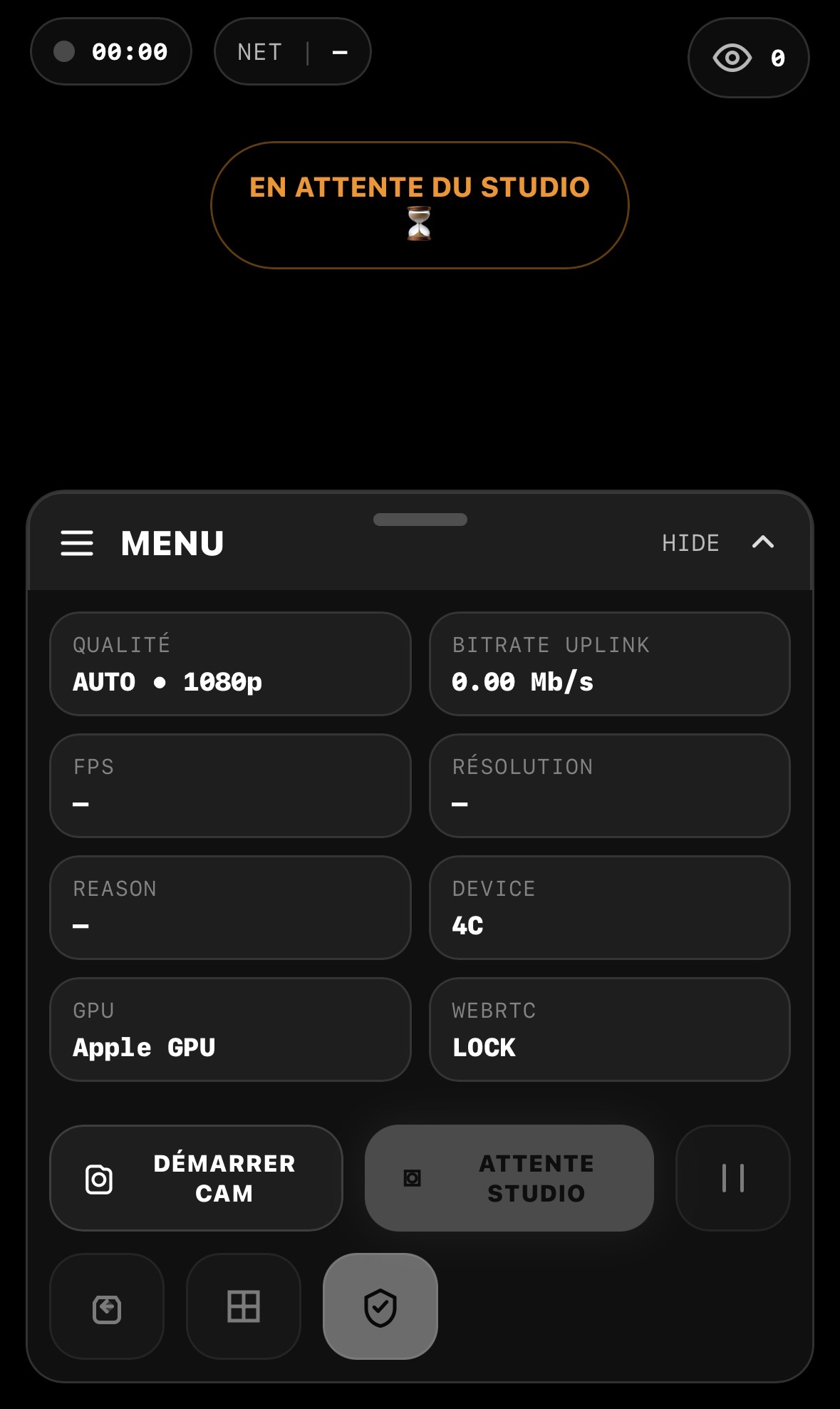 Interface mobile Studio Live PhotoSharing