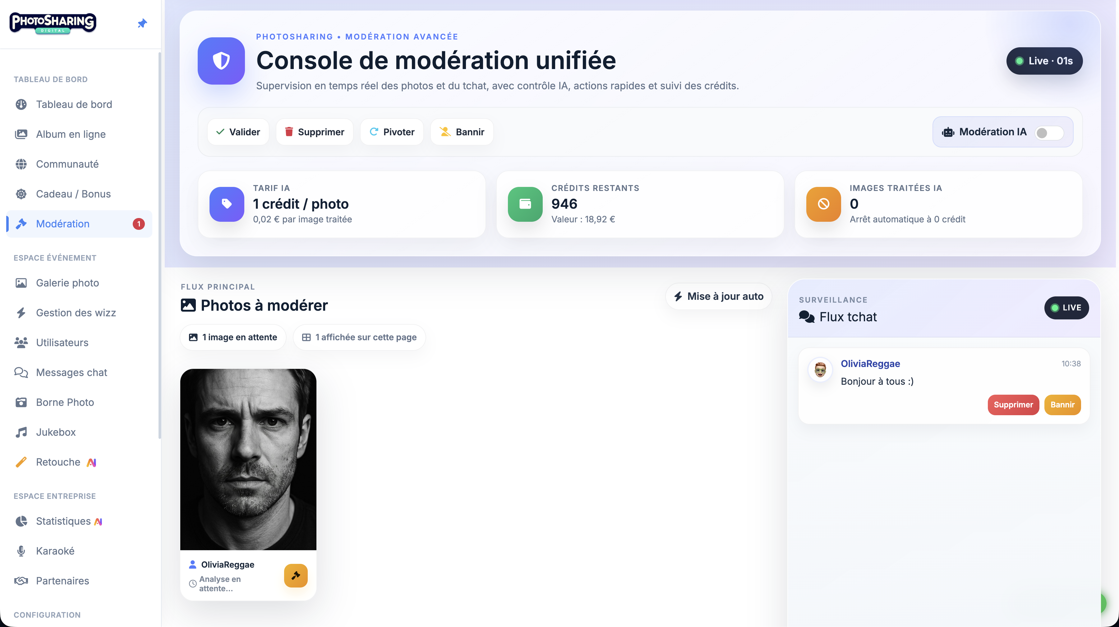 Interface de modération PhotoSharing