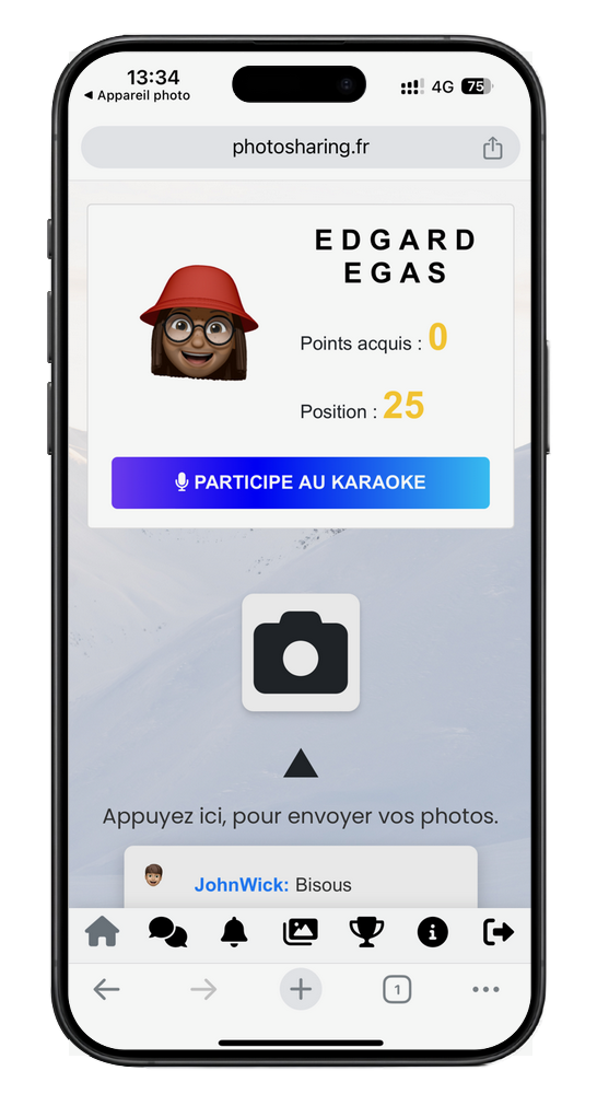Module karaoké activé sur l'application PhotoSharing